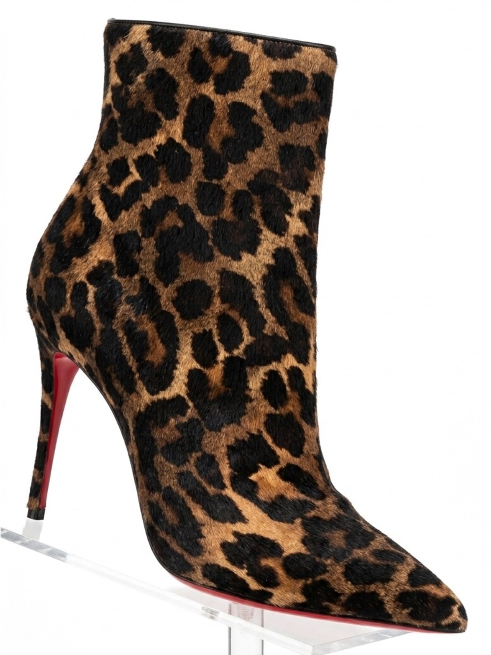 Christian Louboutin Leopard Print Pointed Ankle Boot - Brown/Black with Red Sole
